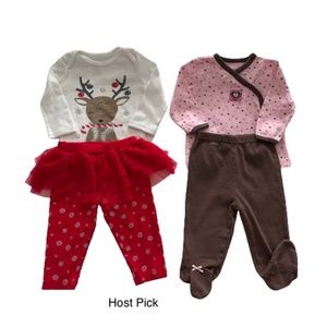 Bundle Of 2 Baby Girl Sets : Carter's Christmas 2 peace Set; Pink & Brown 3p Set